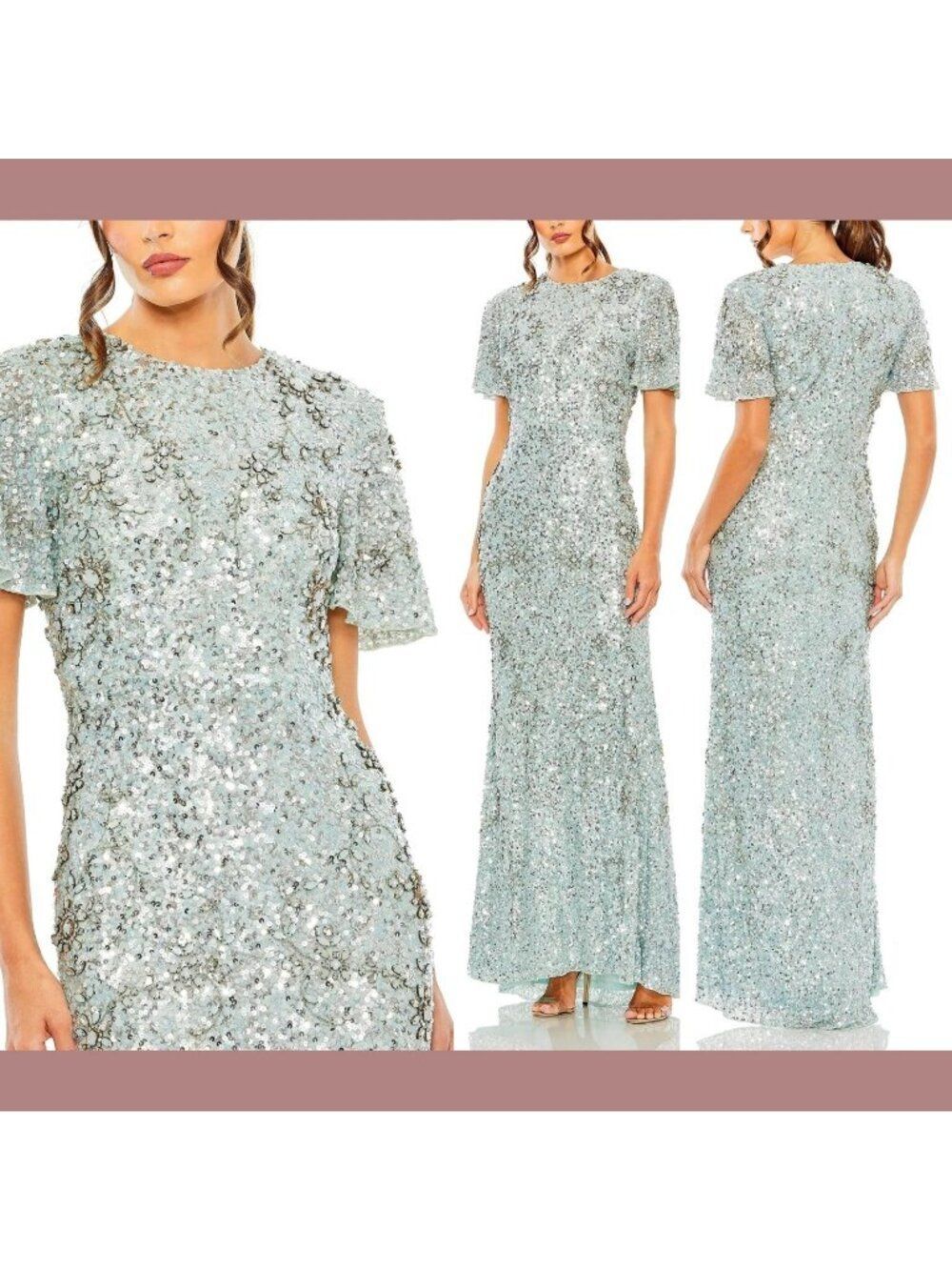 Mac Duggal Women's Flutter Sleeve Sequin High Neck Gown Dress Size 18